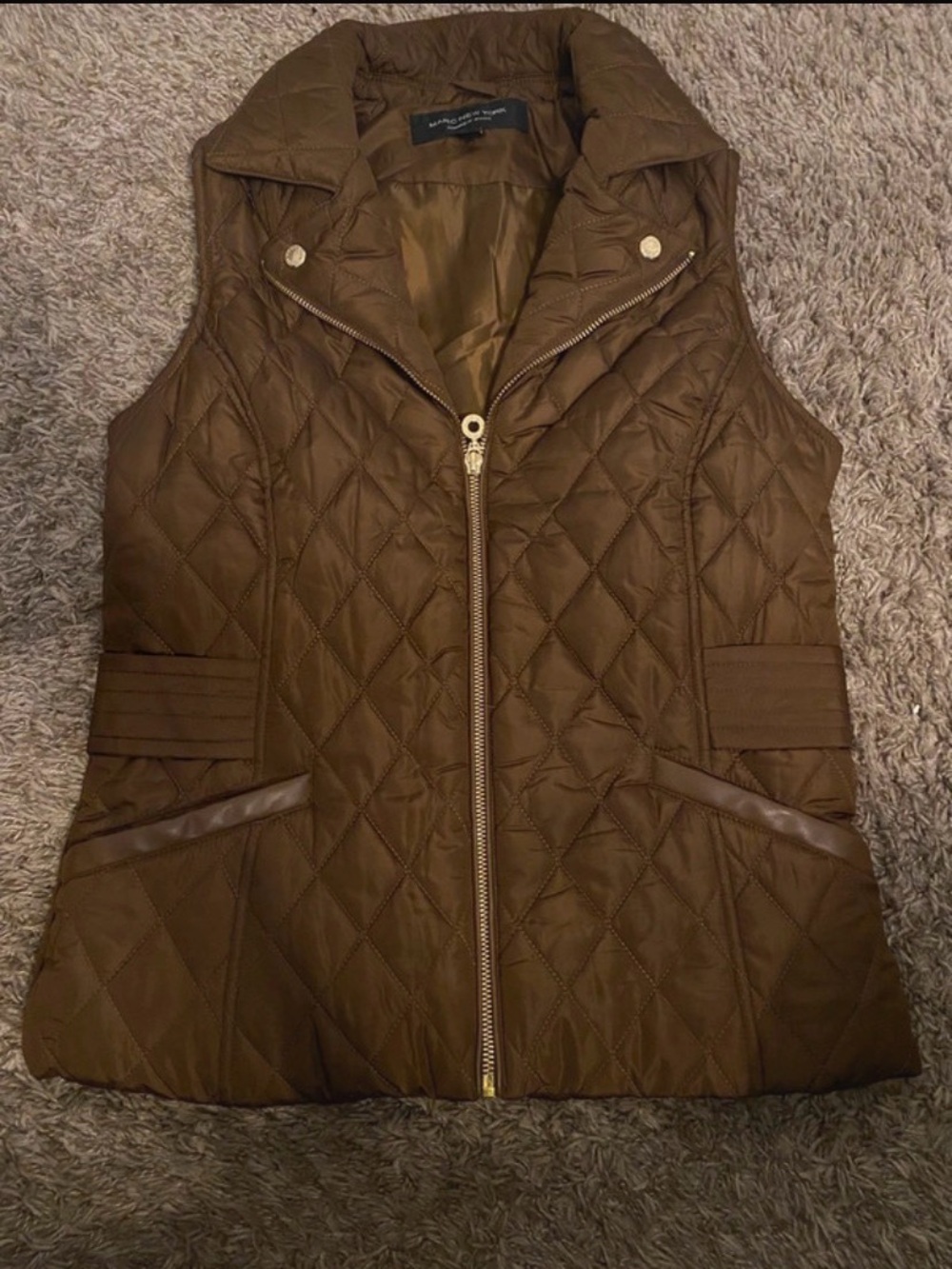 Quilted Brown Sleeveless Vest with Gold Hardware by Marc New York